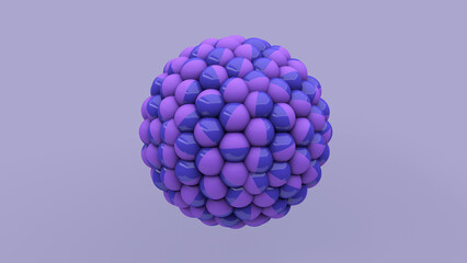 Sphere with blue and purple balls. Abstract illustration, 3d render.