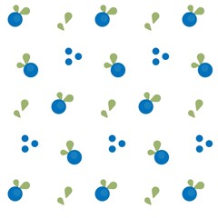 Vector cute seamless pattern with blueberries and green leafs on white background.
