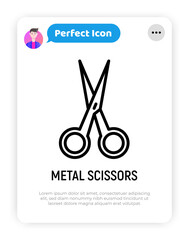 Metal scissors thin line icon. Modern vector illustration for logo hairdresser.