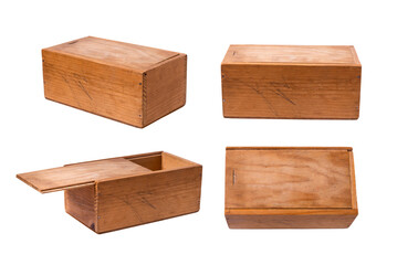 Group of vintage antique wooden boxes, isolated