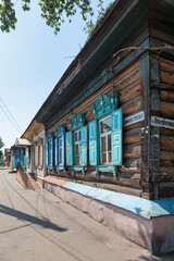 Fototapeta na wymiar Traditional Siberian wooden houses in Ulan-Ude, Russia