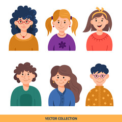 Portraits of different people - vector set.
Vector illustration in flat style, profile picture.
