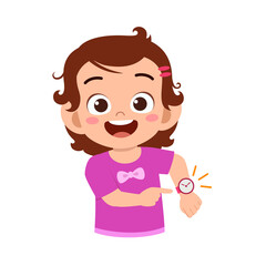 cute little girl wear watch on wrist