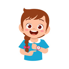 cute little girl wear watch on wrist