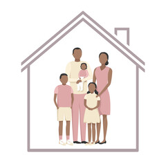 Parents and children in house. Vector illustration.