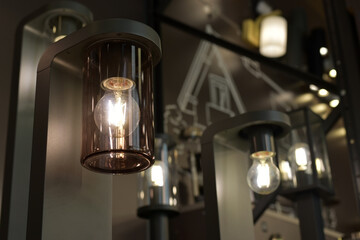 Designer lamps in the store. Light.