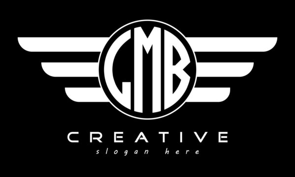 LMB three letter monogram type circle letter logo with wings vector template.