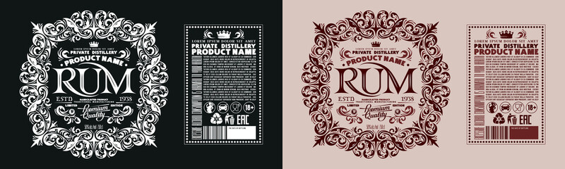 Template decorative label for rum