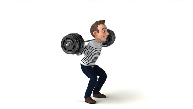 3D cartoon man doing squats
