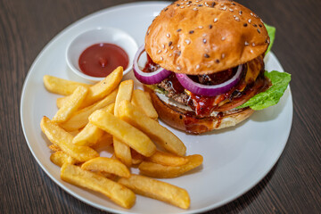 hamburger and fries