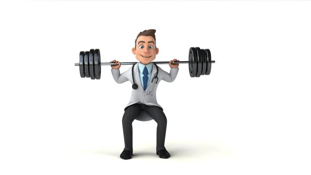 3D cartoon man doing squats