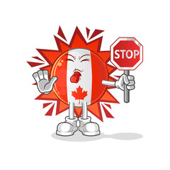 canada flag holding stop sign. cartoon mascot vector