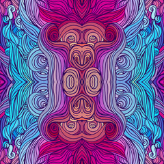 Vector color abstract hand-drawn hair pattern with waves and clouds. Asian style element for design.