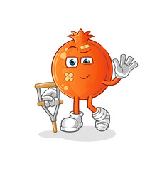 pomegranate sick with limping stick. cartoon mascot vector