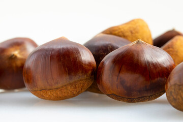 Autumn delicacies, chestnuts, white, white background