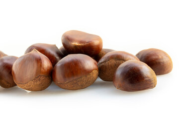 Autumn delicacies, chestnuts, white, white background