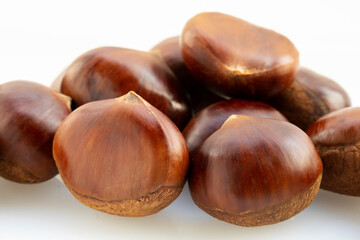 Autumn delicacies, chestnuts, white, white background