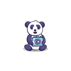 Cute panda holding camera vector illustration, photography logo design
