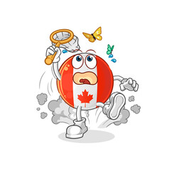 canada flag catch butterfly illustration. character vector