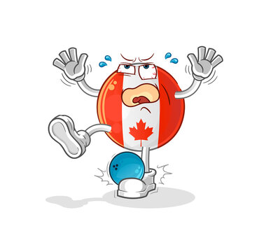 canada flag hiten by bowling cartoon. cartoon mascot vector