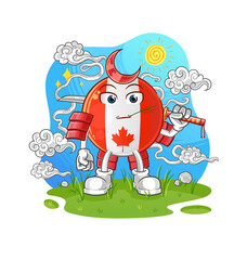 canada flag samurai cartoon. cartoon mascot vector