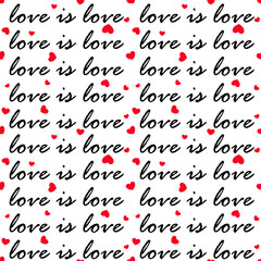 Vector seamless love symbol pattern, with stylish hearts and text 