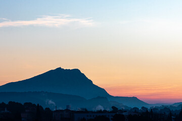 the Sainte Victoire mountain in the light of a winter morning