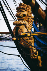 A closeup of a figurehead on an old ship - obrazy, fototapety, plakaty