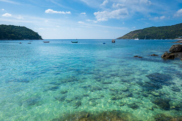 Obraz premium Yanui beach in Phuket, small and the most southern beach of Phuket island, Thailand. It is popular for snorkelling and kayaking. 