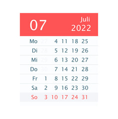 2022 July Month Calendar. Germany version