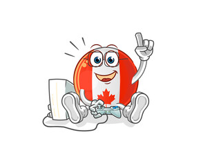 canada flag playing video games. cartoon character