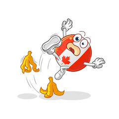 canada flag slipped on banana. cartoon mascot vector