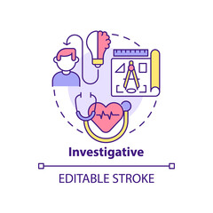 Investigative occupation concept icon. Work environment type abstract idea thin line illustration. Scientific research. Isolated outline drawing. Editable stroke. Arial, Myriad Pro-Bold fonts used
