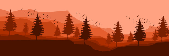 sunset mountain landscape vector illustration for wallpaper design, design template, background template, and tourism design template	