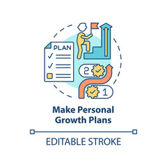 Make personal growth plans concept icon. Employee engagement abstract idea thin line illustration. Prioritizing goals. Isolated outline drawing. Editable stroke. Arial, Myriad Pro-Bold fonts used