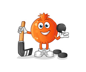 pomegranate playing hockey vector. cartoon character