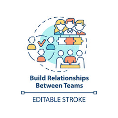 Build relationships between teams concept icon. Employee engagement abstract idea thin line illustration. Team building. Isolated outline drawing. Editable stroke. Arial, Myriad Pro-Bold fonts used