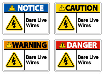 Danger Bare live Wires Sign On White Background