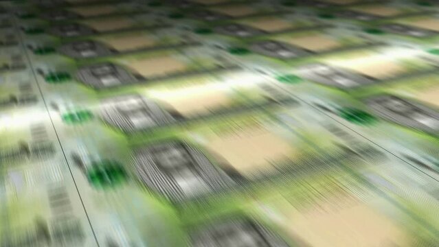 Bahrain Dinar money sheet printing. BHD banknotes loop print. Seamless and looped background concept of finance, economy crisis, inflation and business.