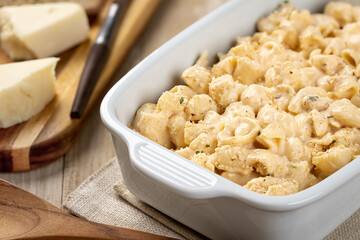 Macaroni and cheese in a casserole dish