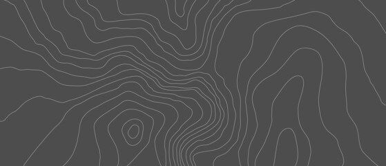 The stylized height of the topographic map contour in lines and slim contours. Black on white. Concept of a conditional geography scheme and the terrain path, earth. Wide Size. Vector illustration. - obrazy, fototapety, plakaty