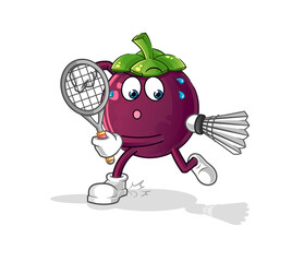 Obraz premium mangosteen playing badminton illustration. character vector