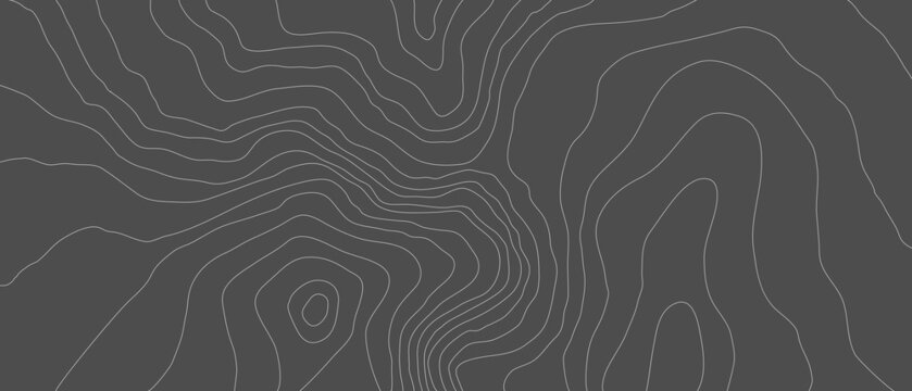 The stylized height of the topographic map contour in lines and slim contours. Black on white. Concept of a conditional geography scheme and the terrain path, earth. Wide Size. Vector illustration.