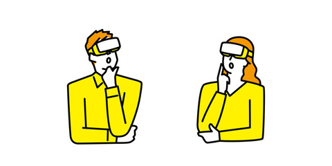 VRゴーグルを装着してメタバースを体感する男性と女性