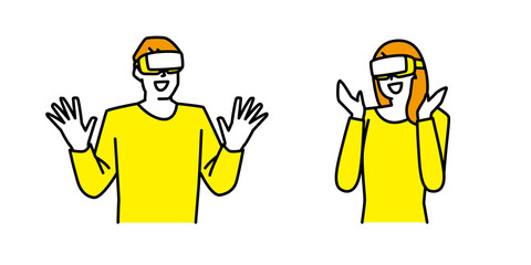 VRゴーグルを装着してメタバースを体感する男性と女性