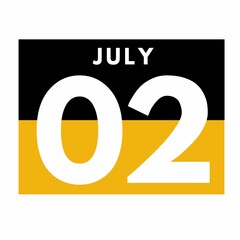 July 2 . Flat daily calendar icon .date ,day, month .calendar for the month of July