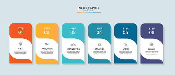 Steps business timeline process infographic template design with icons