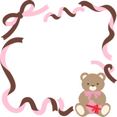 リボンとテディベアの可愛いイラストフレーム
