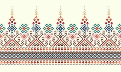 Pixel pattern. Cross Stitch. Geometric ethnic oriental pattern traditional Design for clothing, fabric, background, wallpaper, wrapping, batik. Knitwear,  Embroidery style. Vector illustration.
