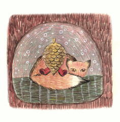 children's illustration with sleeping fox